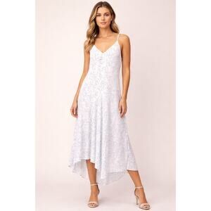 C/MEO Collective Women's Midi Dress Size Large White Blue Watercolour V Neck